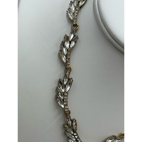 J. Crew Fan Feather Leaves Rhinestone Bling Collar Necklace‎ - Picture 6 of 14